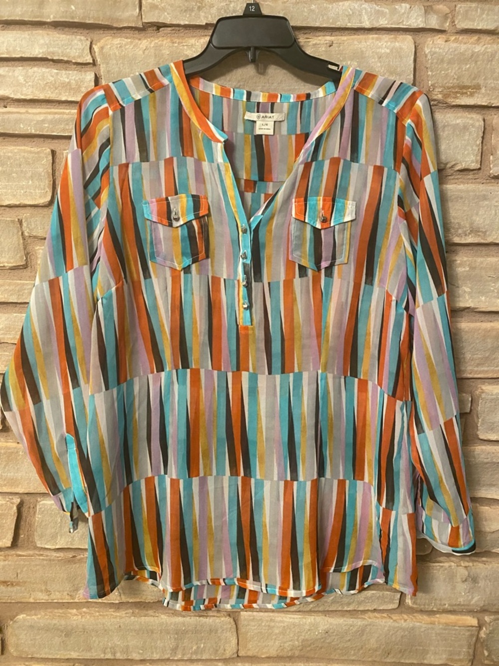 Ariat Multicolor abstract striped Blouse Size L